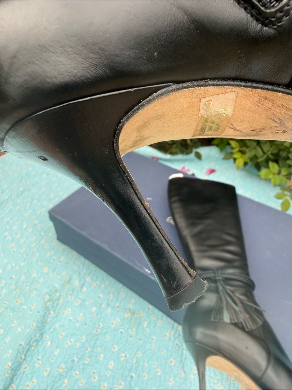 Faconnable Black Leather Knee-High Pointed-Toe Tassel Boots - Picture 12 of 16
